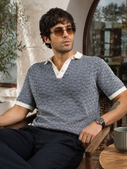 MANIAC - Men Textured Half Sleeve Polo T-Shirt
