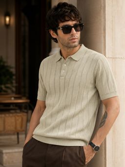 MANIAC - Men Textured Half Sleeve Polo T-Shirt