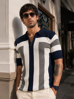 MANIAC - Men Textured Half Sleeve Polo T-Shirt