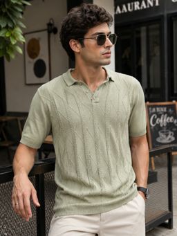 MANIAC - Mens Textured Half Sleeve Green Polo T-Shirt