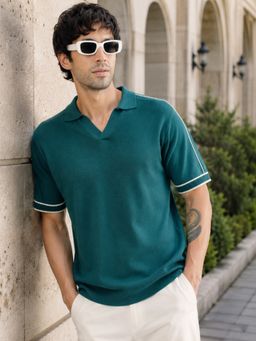 MANIAC - Men Solid Half Sleeve Teal Polo T-Shirt