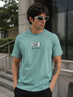 MANIAC - Men Printed Round Neck Half Sleeve Green T-Shirt