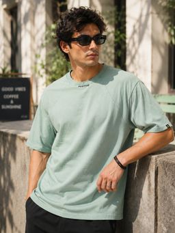 MANIAC - Mens Washed Round Neck Green T-Shirt