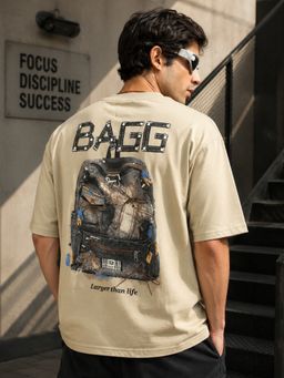 MANIAC - Men Beige Printed Round Neck T-Shirt