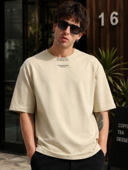 MANIAC - Men Beige Round Neck T-Shirt