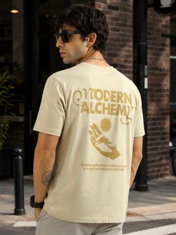 MANIAC - Men Beige Printed Round Neck T-Shirt