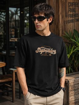MANIAC - Men Printed Round Neck Black T-Shirt
