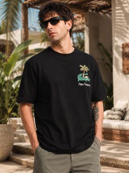 MANIAC - Men Crocodile Printed Round Neck Black T-Shirt