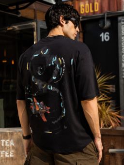 MANIAC - Men Jet Printed Round Neck Black T-Shirt