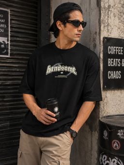 MANIAC - Men Printed Round Neck Black T-Shirt