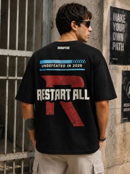 MANIAC - Men Retart All Printed Round Neck Black-Shirt