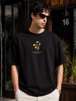 MANIAC - Men Printed Round Neck Black T-Shirt
