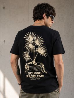 MANIAC - Men Printed Round Neck Black T-Shirt
