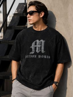 MANIAC - Men Action Words Printed Round Neck Black T-Shirt