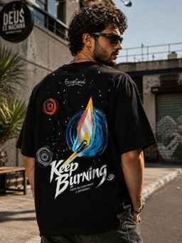 MANIAC - Mens Printed Round Neck Black T-Shirt