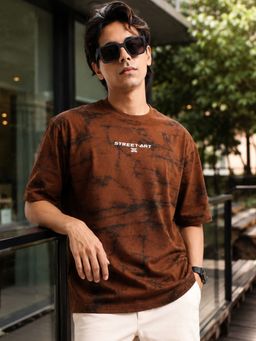 MANIAC - Men Aop Printed Round Neck Brown T-Shirt