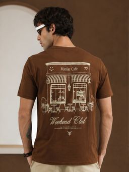 MANIAC - Men Printed Round Neck Brown T-Shirt
