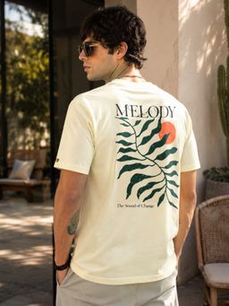 MANIAC - Men Printed Round Neck Cream T-Shirt
