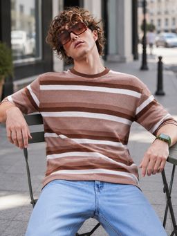 MANIAC - Mens Racer Striped Round Neck T-Shirt