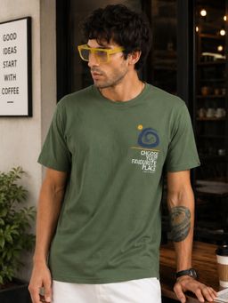 MANIAC - Men Printed Round Neck Green T-Shirt