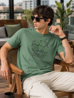 MANIAC - Men Printed Round Neck Green T-Shirt