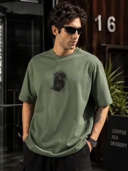 MANIAC - Men Printed B Round Neck Green T-Shirt