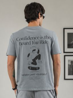 MANIAC - Men Printed Round Neck Grey T-Shirt