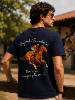 MANIAC - Mens Printed Round Neck Navy Blue T-Shirt