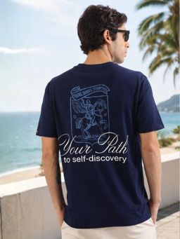 MANIAC - Mens Printed Round Neck Navy Blue T-Shirt