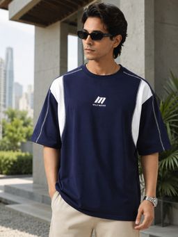 MANIAC - Mens Printed Round Neck Navy Blue T-Shirt
