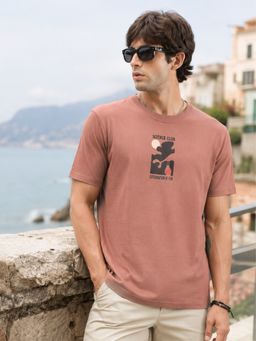 MANIAC - Men Printed Round Neck Brown T-Shirt