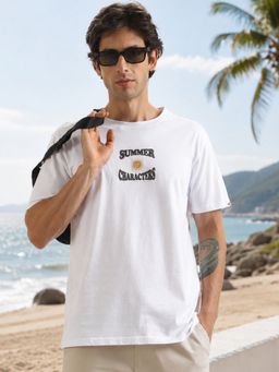 MANIAC - Men Printed Round Neck White T-Shirt