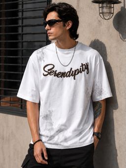 MANIAC - Men Embroidery Round Neck White T-Shirt
