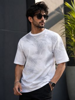 MANIAC - Mens Aop Inksplatter Printed Round Neck White T-Shirt
