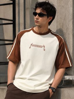 MANIAC - Men Printed Round Neck Cream T-Shirt