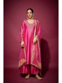 THE AARYA - Pink Kiara Embellished Kurta with Palazzo and Dupatta (Set of 3)