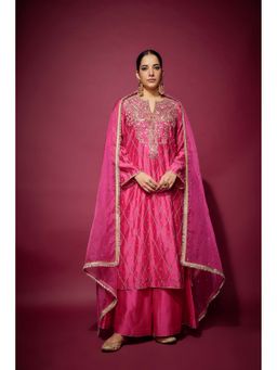 THE AARYA - Pink Alaia Embellished Kurta with Palazzo and Dupatta (Set of 3)