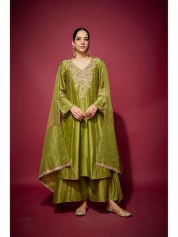 THE AARYA - Green Arzu Embellished A-Line Kurta with Palazzo and Dupatta (Set of 3)
