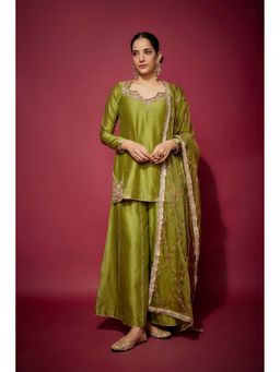 THE AARYA - Green Layan Embellished Kurta with Palazzo and Dupatta (Set of 3)