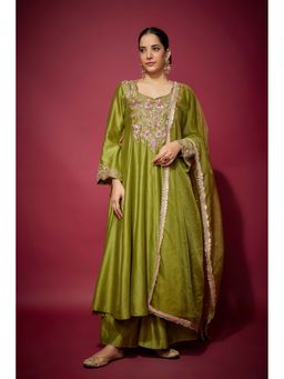THE AARYA - Green Reyna Embellished Anarkali with Palazzo and Dupatta (Set of 3)