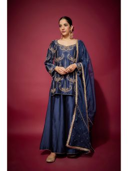 THE AARYA - Navy Blue Neyla Embellished Kurta with Palazzo and Dupatta (Set of 3)