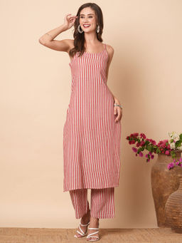 FASHOR - Ethnic Woven Striped Straight Fit Co-Ord (Set of 2)