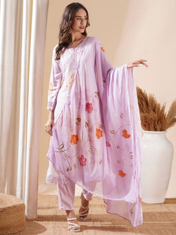 FASHOR - Floral Printed and Embroidered Kurta with Pants and Hand Painted Dupatta (Set of 3)