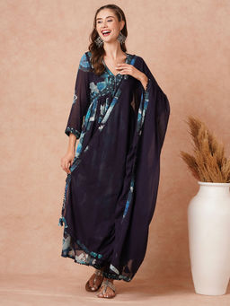 FASHOR - Floral Printed Anarkali Kurta with Pants and Dupatta (Set of 3)