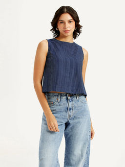 Levi's - Women's Striped Blue Boat Neck Top