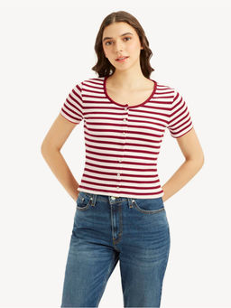 Levi's - Women's Striped Maroon Round Neck Top
