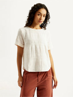 Levi's - Women's Self Design Off-White Round Neck Top
