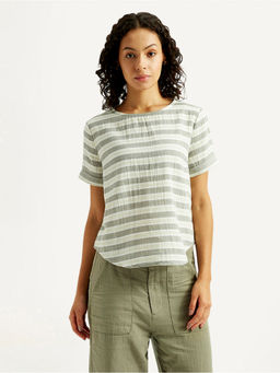 Levi's - Women's Striped Sage Green Round Neck Top
