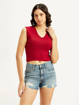 Levi's - Women's Textured Red V-Neck Crop Top