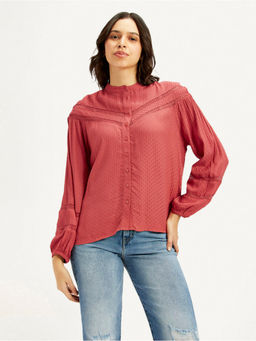 Levi's - Women's Self Design Red Mandarin Collar Top